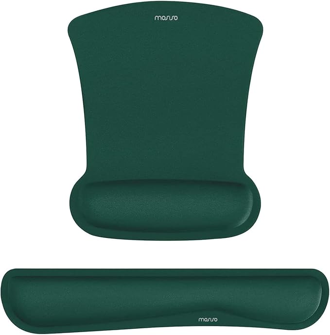 MOSISO Wrist Rest Support for Mouse Pad & Keyboard Set, Ergonomic Mousepad Non-Slip Base Home/Office Easy Typing Cushion with Neoprene Cloth & Raised Memory Foam, Peacock Green