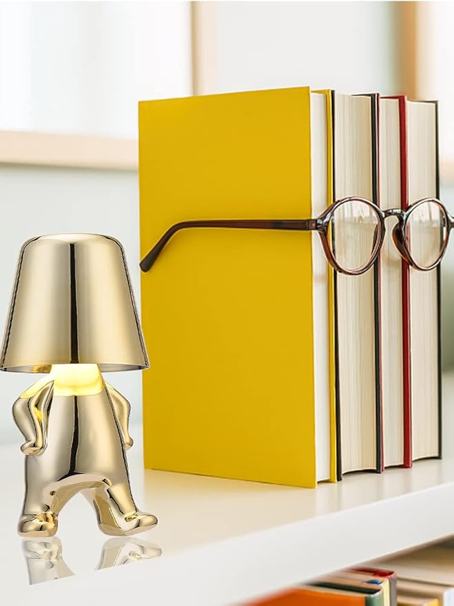 Bedside Touch Control Table Lamp Collection, Gold Decor Thinker Statue LED Table Lamp with USB Port, 3 Way Dimmable Modern Night Light Nightstand Lamp for Home Office(#2)