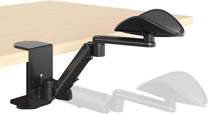 JOY worker Universal Clamp-on Adjustable Arm Rest, Ergonomic 360° Rotating Elbow Rest Pad for Desk, 6-Level Height Desk Arm Support for Thicker Desktop, Left/Right Hand, Black