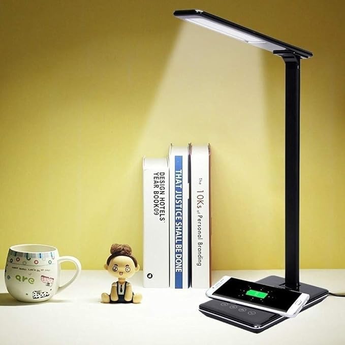 Small Black Table Lamp Wireless Charging Desk