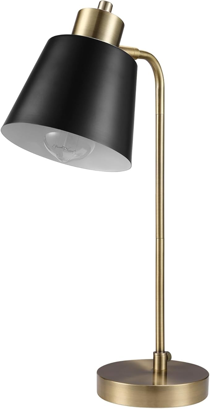 Globe Electric 61000055 18" Desk Lamp, Matte Brass Finish, Black Metal Shade, Adjustable Pivot Joint, On/Off Rotary Switch on Shade, E26 Base, Modern Lamp for Living Room or Home Office