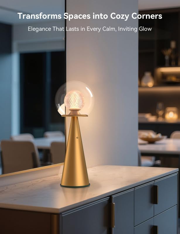 Tubicen Gold Cordless Table Lamp Dual-Globe Glass Shade 8000mAh Battery Operated Rechargeable Table Lamp Portable 3 Color Stepless Touch Dimmable Desk lamp for Bedroom Bedside Restaurant Bars Coffee