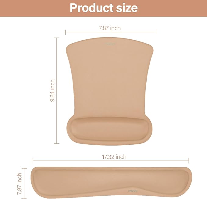 MOSISO Wrist Rest Support for Mouse Pad & Keyboard Set, Ergonomic Mousepad Non-Slip Base Home/Office Easy Typing Cushion with Neoprene Cloth & Raised Memory Foam, Mocha