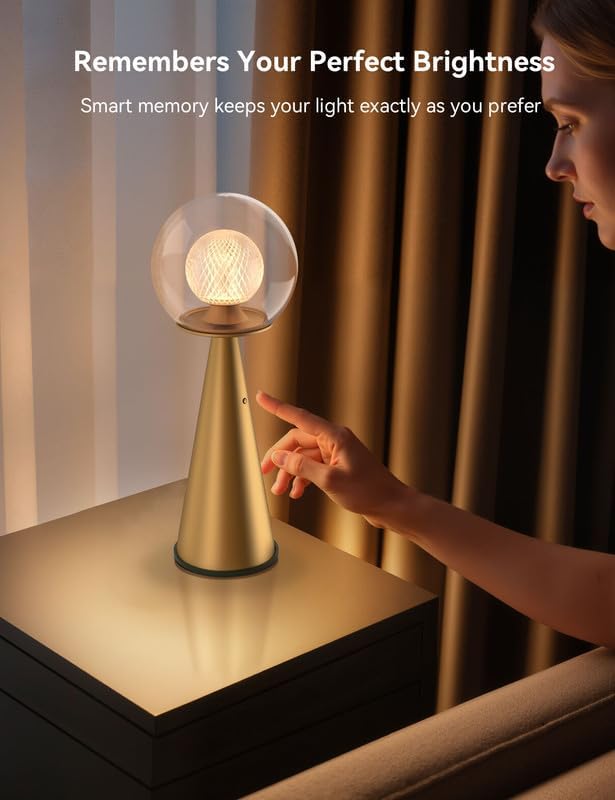Tubicen Gold Cordless Table Lamp Dual-Globe Glass Shade 8000mAh Battery Operated Rechargeable Table Lamp Portable 3 Color Stepless Touch Dimmable Desk lamp for Bedroom Bedside Restaurant Bars Coffee