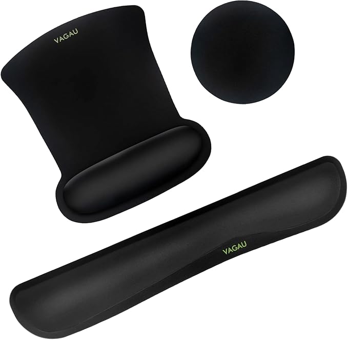 VAGAU Premium Keyboard Wrist Rest and Mouse Pad Wrist Support, Ergonomic Memory Foam Set for Office, Laptop, Mac, Computer and Gaming, Comfortable Typing (C-Black)
