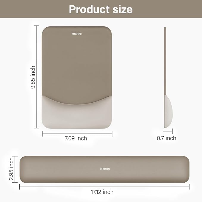 MOSISO Wrist Rest Support for Mouse Pad&Keyboard Set, Rectangular Ergonomic Mousepad Non-Slip Base Home/Office Easy Typing Pad with Neoprene Cloth&Raised Silicone Lining, Bronze Brown