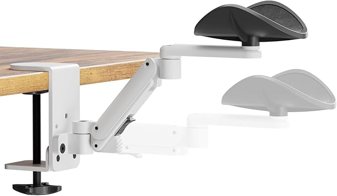 JOY worker Universal Clamp-on Adjustable Armrest, Ergonomic 360° Rotating Elbow Rest Pad for Desk, 6-Level Height Desk Arm Support for Thicker Desktop, Left/Right Hand, White
