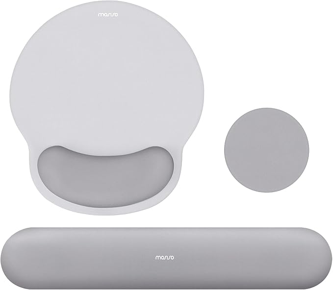 MOSISO Wrist Rest Support for Mouse Pad&Keyboard Set, Circle Curved Ergonomic Mousepad&Coaster Non-Slip Base Home/Office Wrist Support&Easy Typing Pad with Soft Cloth&Silicone Lining, Gray