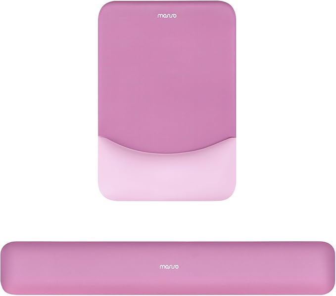 MOSISO Wrist Rest Support for Mouse Pad&Keyboard Set, Rectangular Ergonomic Mousepad Non-Slip Base Home/Office Easy Typing Pad with Neoprene Cloth&Raised Silicone Lining, Rose Red
