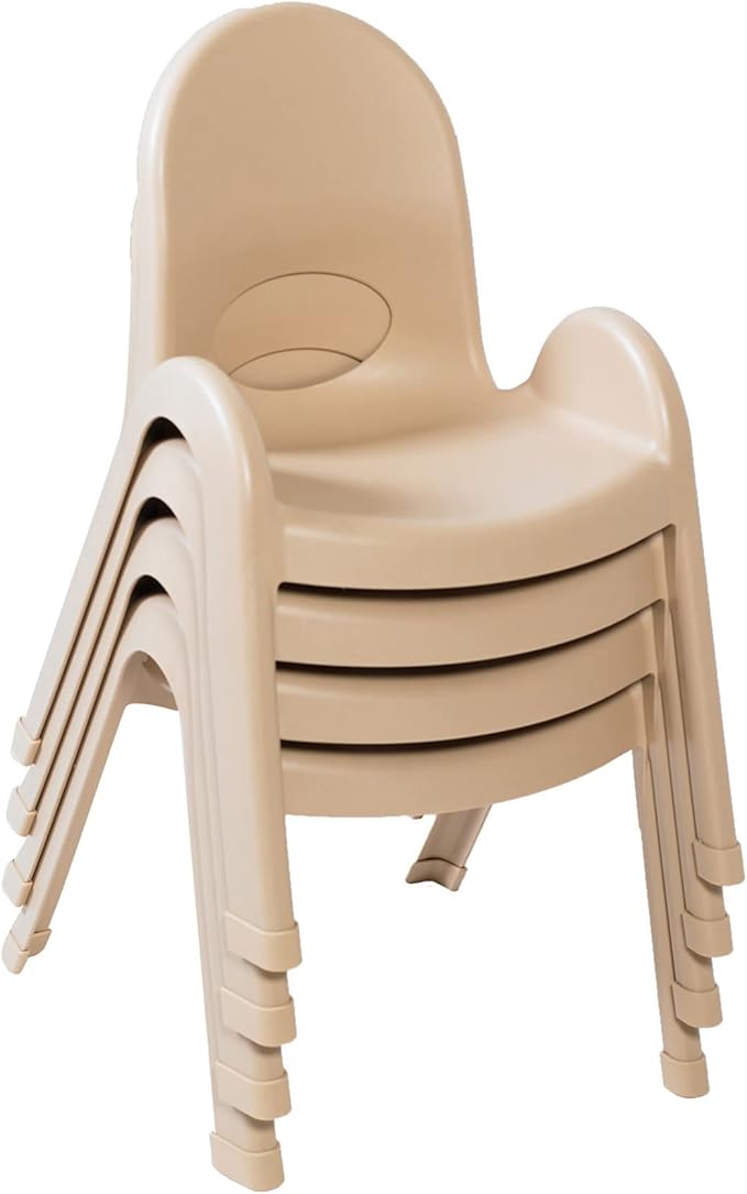 Angeles Value Stack Kids Chairs, 4 Pack, Preschool/Playroom/Homeschool Furniture, Flexible Seating Classroom Furniture for In Home Learning, Tan, 11"
