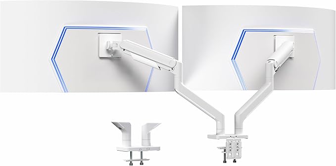 VIVO Heavy Duty Dual Ultra-Wide Monitor Tension Arm for up to 45 inch Screens, Holds 44 lbs per Arm, Premium Desk Mount Monitor Stand for 2 Ultrawides, White, STAND-V200DW