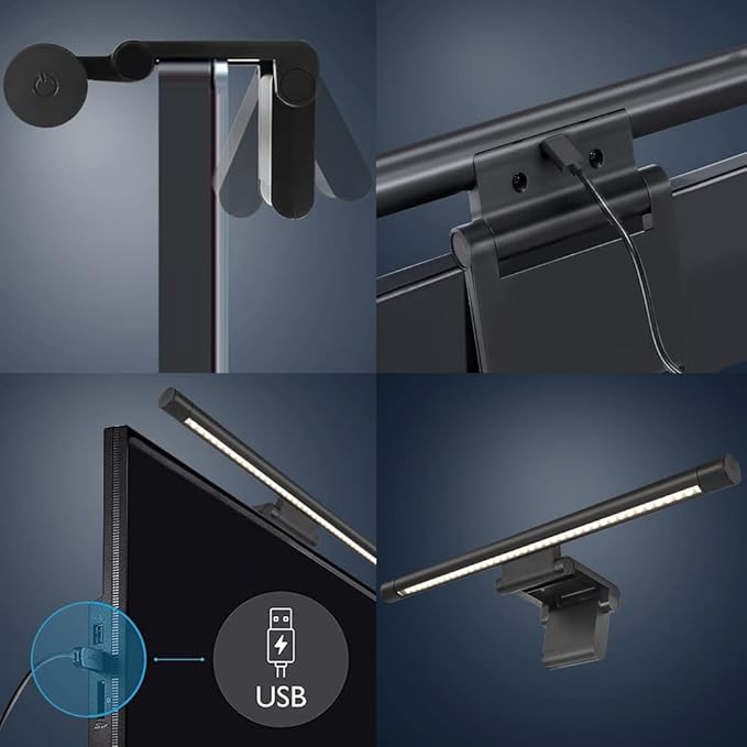 Computer Monitor Light Bar Screen Lamp: USB Powered LED Monitor Lamp with Stepless Dimming & Hue Adjustment & Memory Function & No Screen Glare for Desktop Office Home Work (Rotating Button Control)