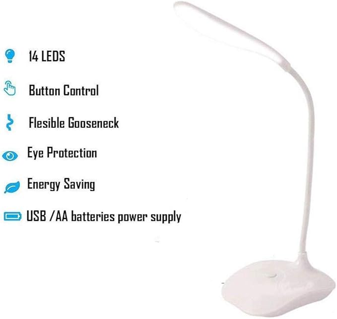 Sosee LED Table Lamp,Portable Eye-Protected Flexible Gooseneck Small Desk Lights for Dorm Study Office Bedroom-USB and 3 AA Batteries Powered (5 Pack)