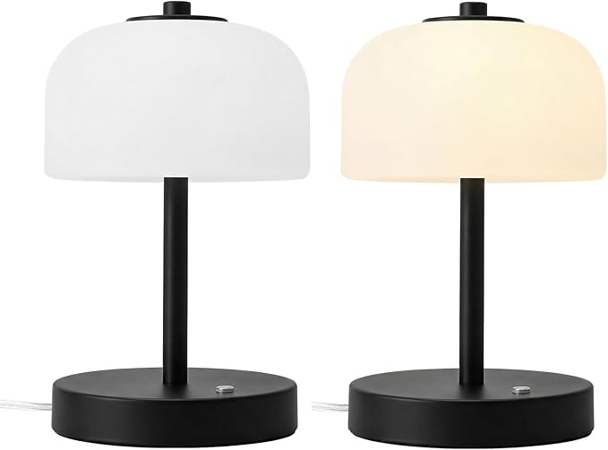 Oneach 9" Touch Control Black Table Lamp with USB A+C Charging Ports, Dimmable LED Bedside Lamp with 3 Color Temperatures, Small Modern Table Lamps for Bedroom Nightstand Living Room