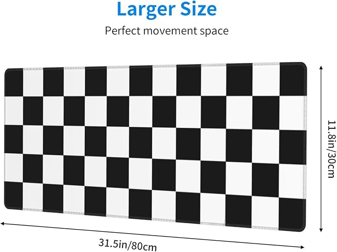 Black and White Checkered Mouse Pad Extended Large Gaming Mousepad XL Big Long Oversized Desk Mat Stitched Edges 31.5 X 11.8 Inch for Home Office