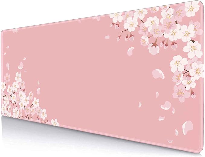 IMAYONDIA Pink Japanese Desk Mat, Cherry Blossom Large Gaming Mouse Pad, Non-Slip Rubber Base Mousepad for Women, Desk Pad for Work, Game, Office, 31.5x11.8 Inch- Sakura Flowers Aesthetic