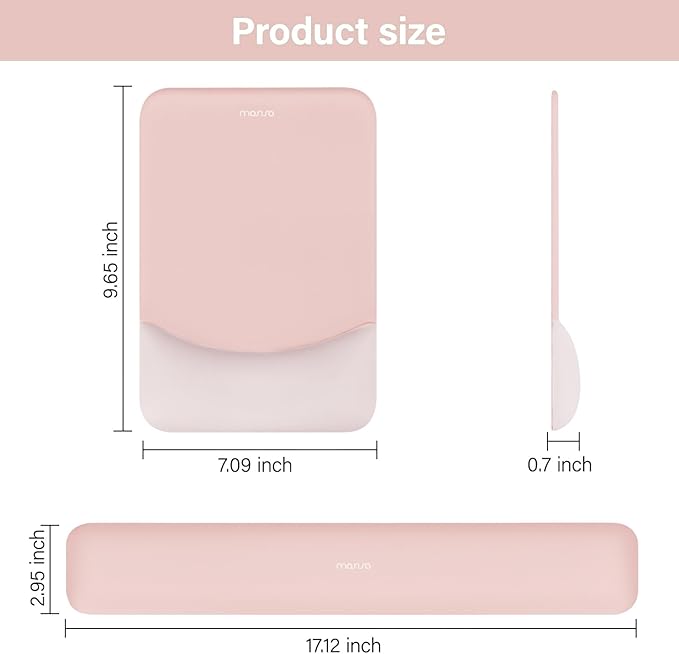 MOSISO Wrist Rest Support for Mouse Pad&Keyboard Set, Rectangular Ergonomic Mousepad Non-Slip Base Home/Office Easy Typing Pad with Neoprene Cloth&Raised Silicone Lining, Baby Pink