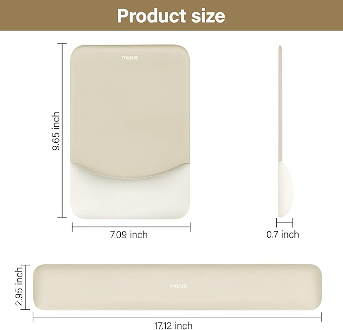 MOSISO Wrist Rest Support for Mouse Pad&Keyboard Set, Rectangular Ergonomic Mousepad Non-Slip Base Home/Office Easy Typing Pad with Neoprene Cloth&Raised Silicone Lining, Khaki