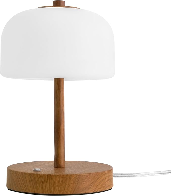 Oneach 9.5" Touch Control Table Lamp with USB A+C Charging Ports, Wood Grain Dimmable LED Bedside Lamp with 3 Color Temperatures, Small Modern Table Lamps for Bedroom Nightstand Living Room