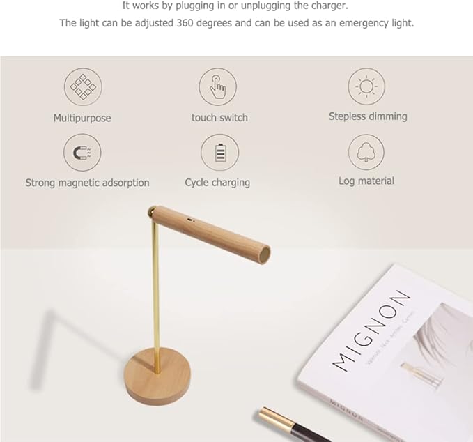 LED Desk lamp Rechargeable Magnetic Cordless Desk Lamp,Table Lamps with Stepless dimming Touch Control Reading lamp 4000k Natural Light Eye Protection for Home Office Bedside Bedroom Dorm Room Decor