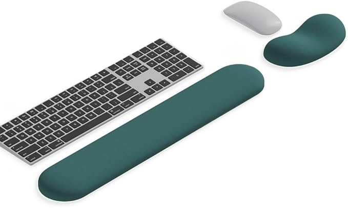 Ergonomic Wrist Rest Set for Keyboard and Mouse | Cooling Gel & Slow-Rebound Memory Foam Palm Support Pad | Luxe Leather, Minimalist, Non-Slip PU Base for Office, Laptop & Gaming (04Green)