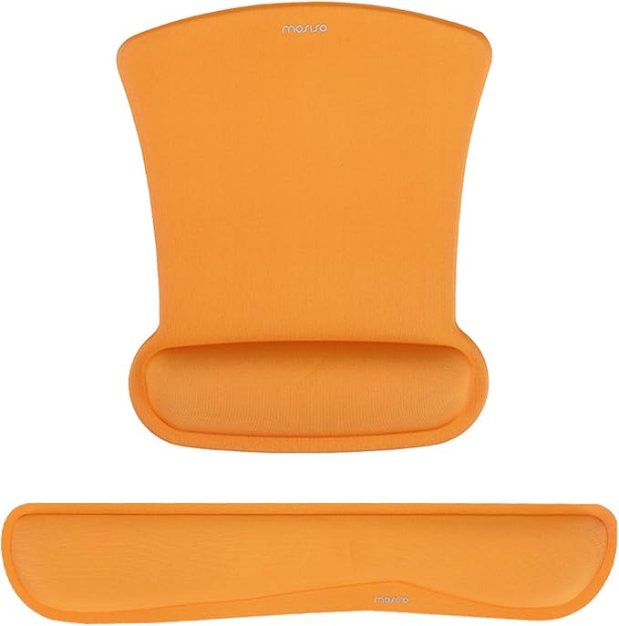 MOSISO Wrist Rest Support for Mouse Pad & Keyboard Set, Ergonomic Mousepad Non-Slip Base Home/Office Easy Typing Cushion with Neoprene Cloth & Raised Memory Foam, Orange