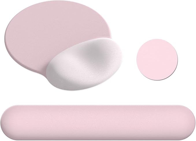 AIMSA Mouse Pad with Wrist Rest Support, Keyboard Wrist Rest Set, Ergonomic Memory Foam Mousepad for Computer Keyboard, Easy Typing and Pain Relief, Pink