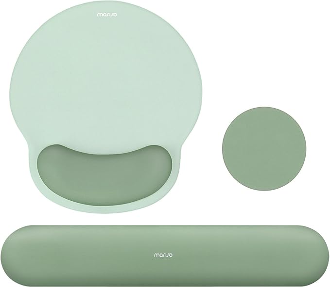 MOSISO Wrist Rest Support for Mouse Pad&Keyboard Set, Circle Curved Ergonomic Mousepad&Coaster Non-Slip Base Home/Office Wrist Support&Easy Typing Pad with Soft Cloth&Silicone Lining, Antique Green