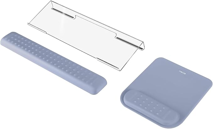 MOSISO Computer Keyboard Stand&Wrist Rest Support for Keyboard &Mouse Pad Set, Ergonomic Massage Wrist Rest Set, Easy Typing Working Acrylic Clear Stand for Office Home, Lavender Gray