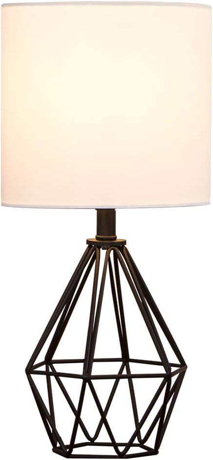 COTULIN Black Bedside Table Lamp,Small Nightstand Lamp for Bedroom,Modern Desk Lamp with TC Fabric Shade Geometric Metal Base for Living Room Study Office Farmhouse
