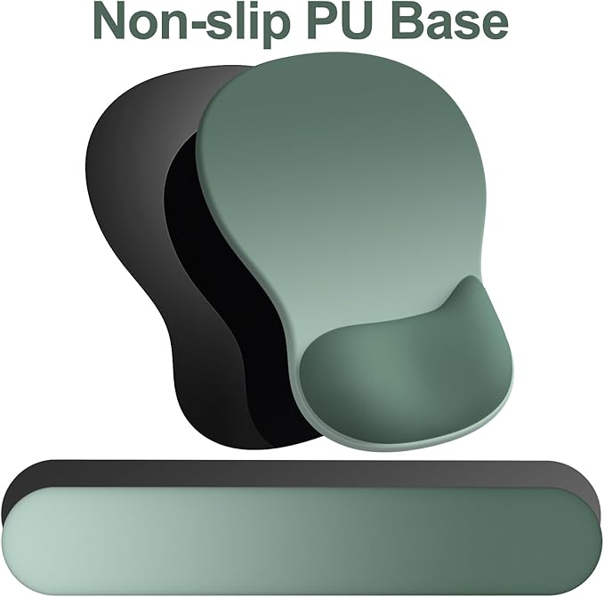 Ergonomic Mouse Pad with Wrist Rest and Keyboard Wrist Rest, Gel Mousepad and Wrist Rest for Computer Keyboard, Non-Slip PU Base, Mouse Pad with Wrist Support for Gaming, Sage Green