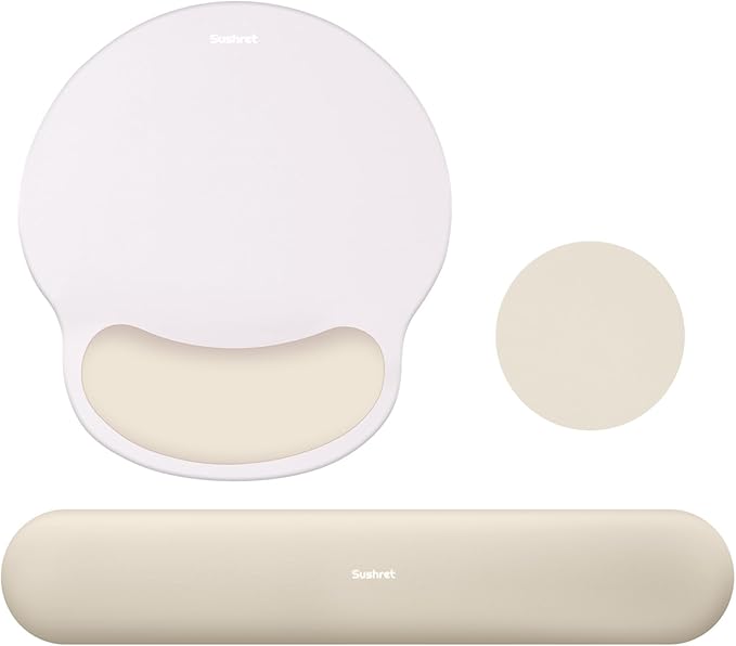 Mouse Pad and Keyboard Wrist Rest, 3-in-1 Gel Memory Foam Ergonomic Mouse Pad with Wrist Rest Set, Gaming Mousepad Arm Cushion Support for Computer Office Desk Accessories Cute Setup,Khaki