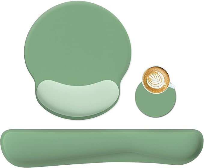 Ergonomic Keyboard Mouse Pad Wrist Rest Support Set for Laptop/Computer/Desktop,Memory Foam Hand Rest Wrist Cushion for Gaming/Office,Lightweight Comfortable (Green)