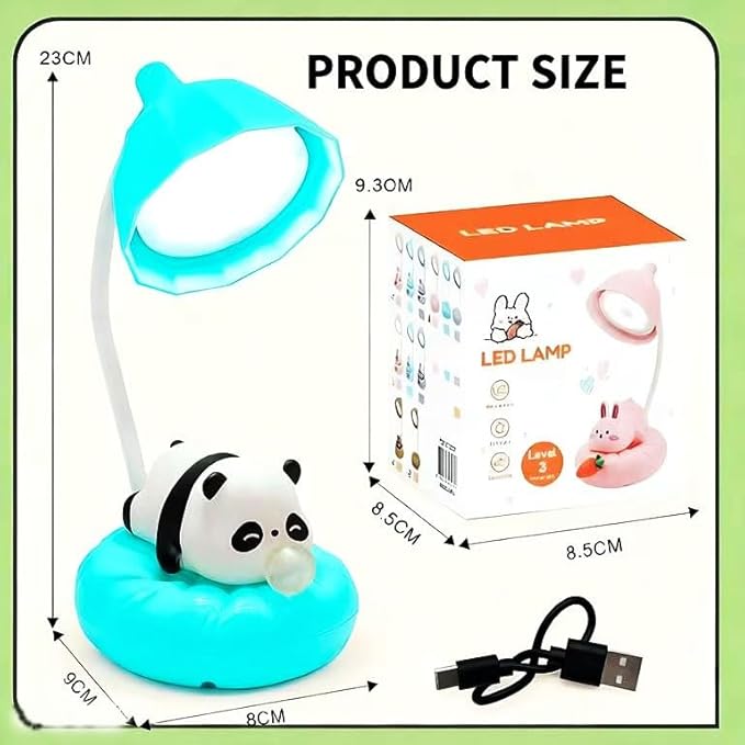 LED Desk Lamp with USB Charging Port, Gooseneck, Cute Panda Night Light for Bedroom Study Room, Boys Girls Children, Touch Control, 500 mAh, Rechargeable Lighting Decor for Boys Girls-Blue