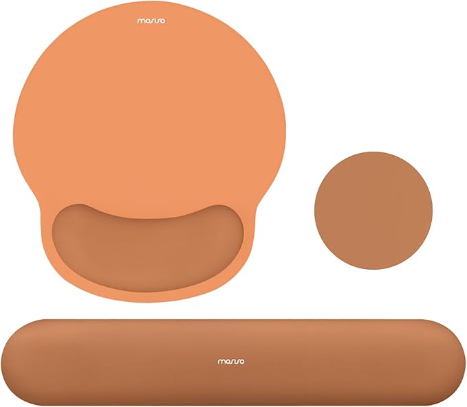 MOSISO Wrist Rest Support for Mouse Pad&Keyboard Set, Circle Curved Ergonomic Mousepad&Coaster Non-Slip Base Home/Office Wrist Support&Easy Typing Pad with Soft Cloth&Silicone Lining, Cosmic Orange