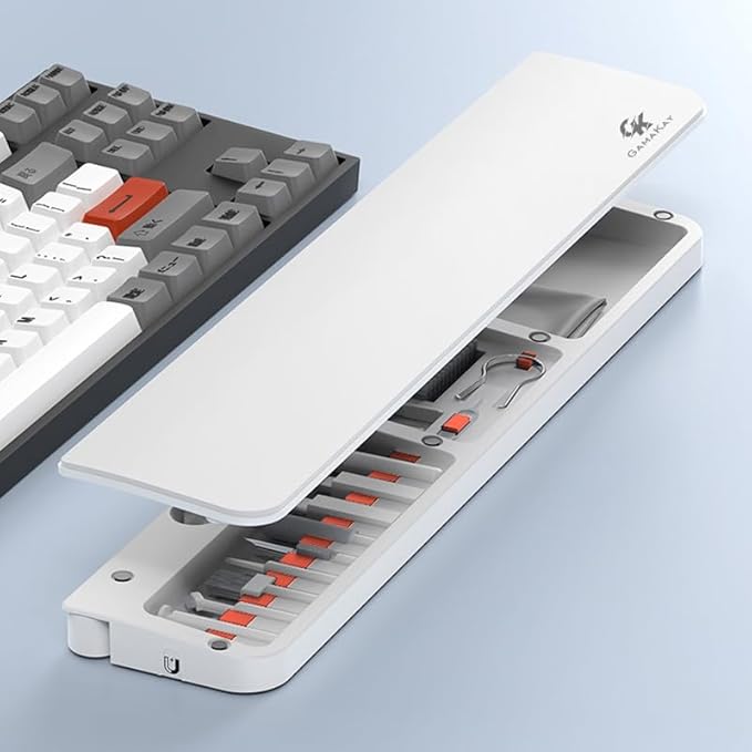 GK GAMAKAY 14.17'' Keyboard Wrist Rest Pad with Cleaning Tool Kit, ABS & Leather Hand Wrist Rest for 85% Mechanical Keyboard, Non-Slip Palm Pad for Comfortable Typing and Playing (White-85%)