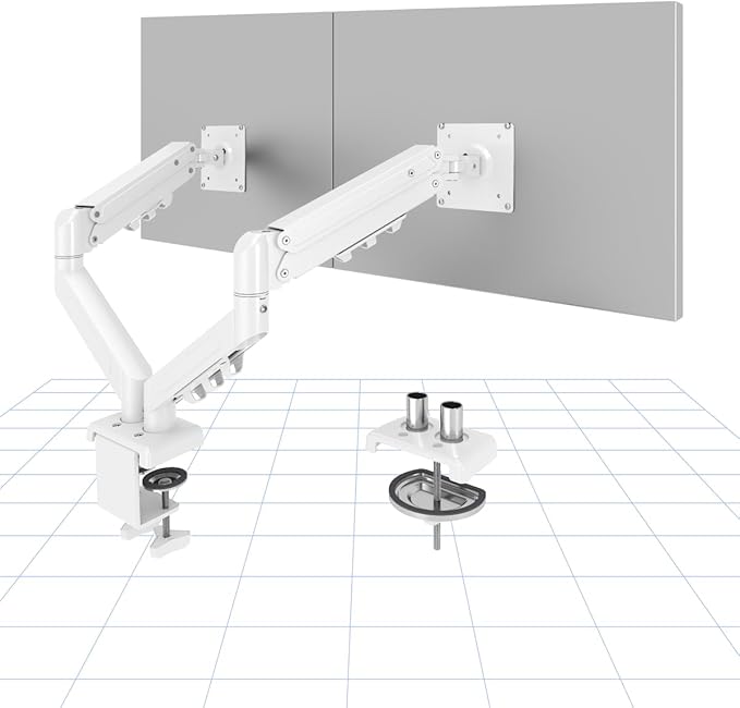 Flexispot Dual Monitor Arm, 17-32 Inch Monitor Mount up to 19.84 lbs, Fast Install VESA Mount for Home Office Gaming, Full Adjustable Gas Spring with C-Clamp and Grommet Base, White