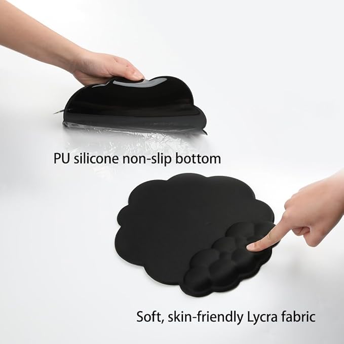Premium Quality Cloud Wrist Rest Keyboard & Mouse Pad Set – Ergonomic Memory Foam Desk Accessories with Wrist Support for Office & Gaming – Black Fabric