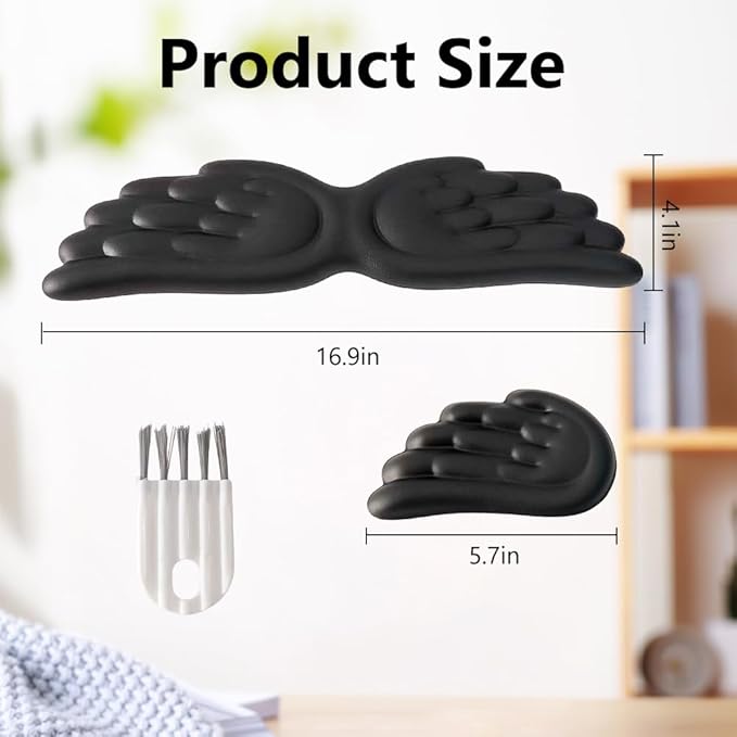Angel Wing Wrist Rest Cute Wrist Rest for Keyboard and Mouse Hand Rests Set Include Ergonomic Keyboard & Mouse Hand Rest and Coaster Filled Resilient Memory Foam for Work Study Gaming- Black