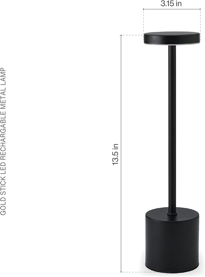 Elements 13-Inch Rechargeable LED Desk Lamp - Metal Touch Control Table Lamp with 3 Light Colors, Stepless Dimming, 1200mAh Battery, USB-C Charging for Home Office, Bedroom, Living Room