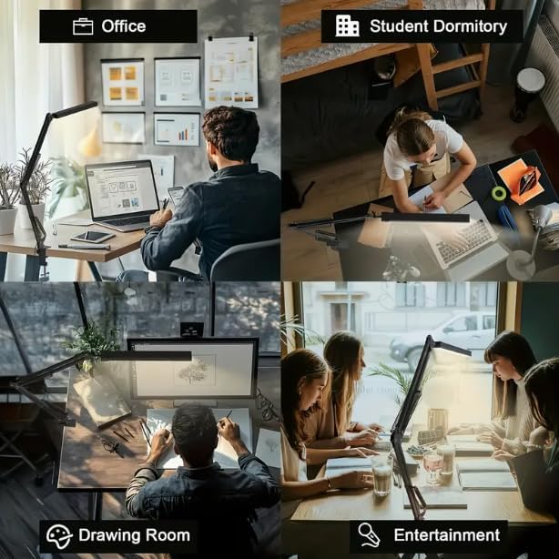 HomeBeyond LED Desk Lamp – 12W Adjustable Swing Arm Light with 5 Color Modes & 10 Brightness Levels, Black, Eye-Caring Table Lamp for Home and Office