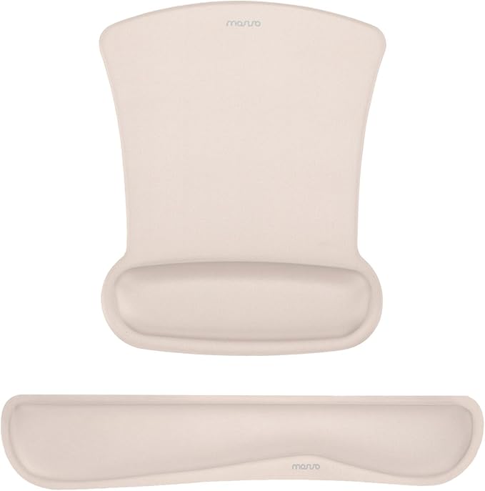 MOSISO Wrist Rest Support for Mouse Pad & Keyboard Set, Ergonomic Mousepad Non-Slip Base Home/Office Easy Typing Cushion with Neoprene Cloth & Raised Memory Foam, Apricot