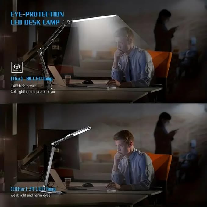 HDView LED Desk Lamp with Eye-Caring 3 Modes 10 Brightness, Adjustable Swing Arm Long Flexible Lamp for Office Workers and Students, USB Port