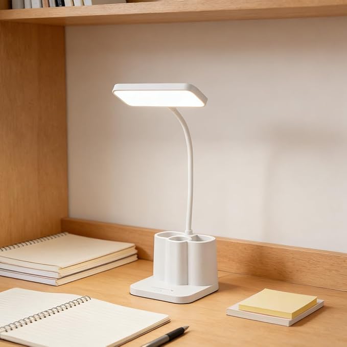 Dimming LED Small Desk Lamp, 3 Level Brightness Eye-Care Table Lamp with 360° Flexible Neck Pen Holder, Flicker-Free Light with Memory Function for College Dorm Home Office Study Reading Nail Art