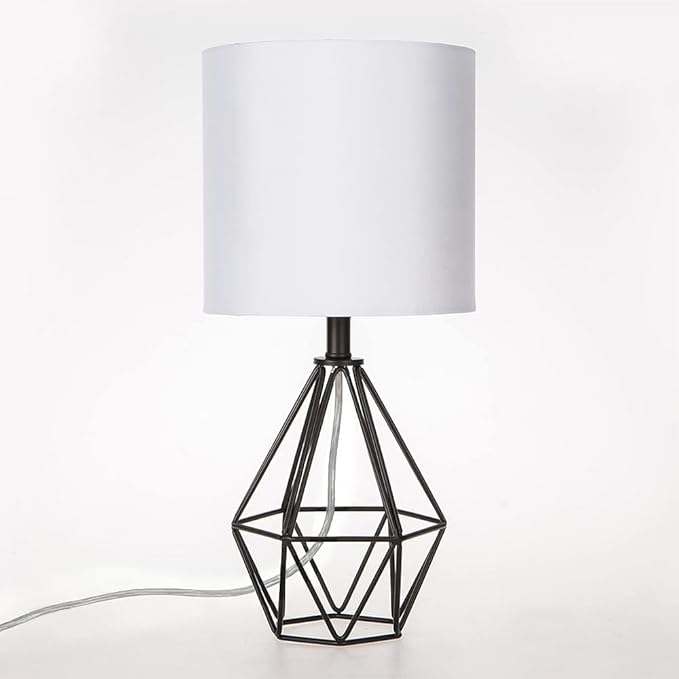 COTULIN Black Bedside Table Lamps Set of 2, Small Nightstand Lamps for Bedroom, Modern Desk Lamps with TC Fabric Shade Geometric Metal Base for Living Room Study Office Farmhouse