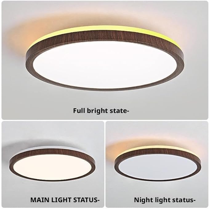 Ultra-Thin LED Ceiling Light for Bedroom, Wood Grain Finish, Flush Mount, Asian-Inspired Design, Flicker-Free & Dimmable, Eye Care Lighting(Walnut Color,15.74 * 15.74 * 1.77inch)