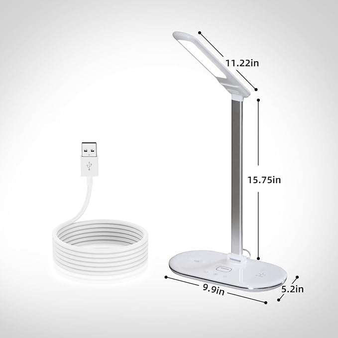 3-in-1 LED Desk Lamp with Chargers, 3 Lighting Modes, 5 Brightness Levels & Dimmable, Touch-Controlled Reading lamp for Home/Office, Foldable Table lamp for College Dorm Room