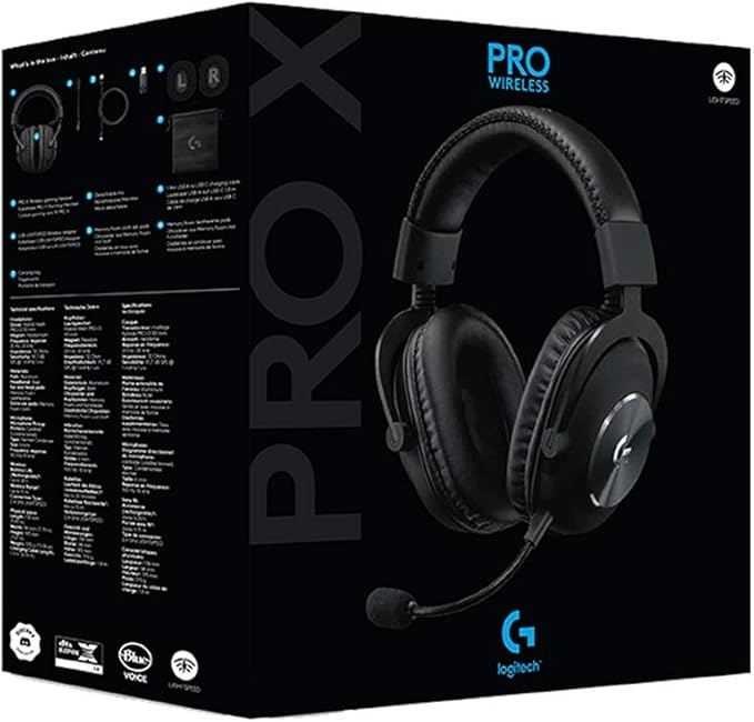 Logitech G PRO X Wireless Lightspeed Gaming Headset with Blue VO!CE Mic Filter Tech, 50 mm PRO-G Drivers, and DTS Headphone:X 2.0 Surround Sound, 20+ Hour Battery Life - Black