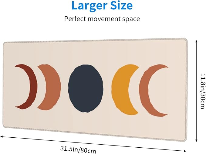 Boho Sun and Moon Mouse Pad Extended Large Gaming Mousepad XL Big Long Oversized Desk Mat Stitched Edges 31.5 X 11.8 Inch for Home Office