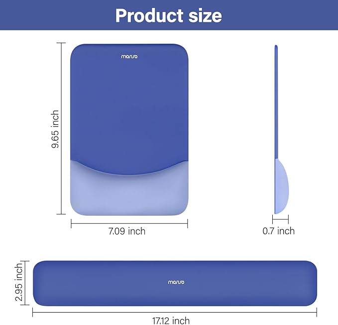 MOSISO Wrist Rest Support for Mouse Pad&Keyboard Set, Rectangular Ergonomic Mousepad Non-Slip Base Home/Office Easy Typing Pad with Neoprene Cloth&Raised Silicone Lining, Royal Blue